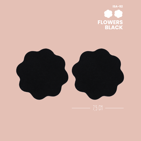 Cubre pezones adhesivos en tela reutilizables / Nipple flowers black / ISA-92