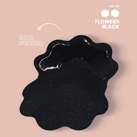 Cubre pezones adhesivos en tela reutilizables / Nipple flowers black / ISA-92